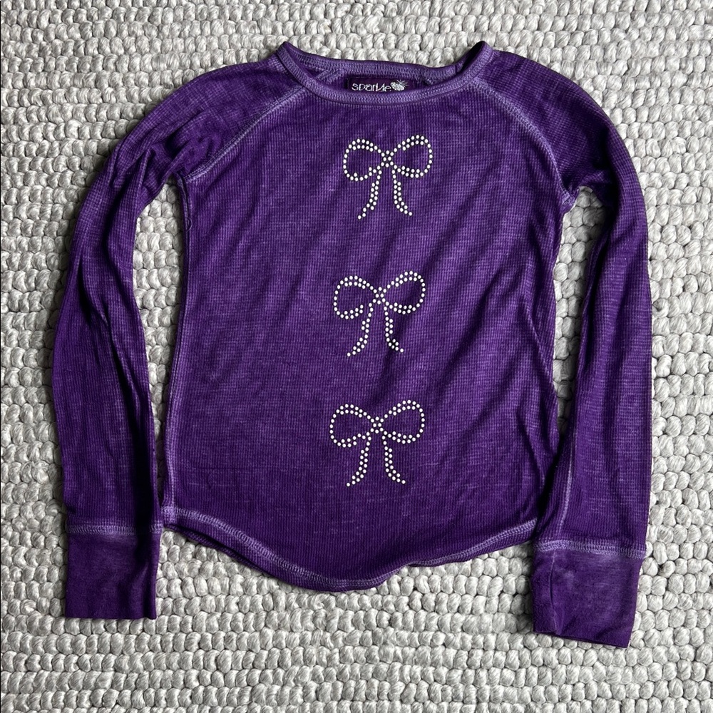 Sparkle by stoopher 6x Kids Long Sleeve Shirt in Purple with Bow Accents